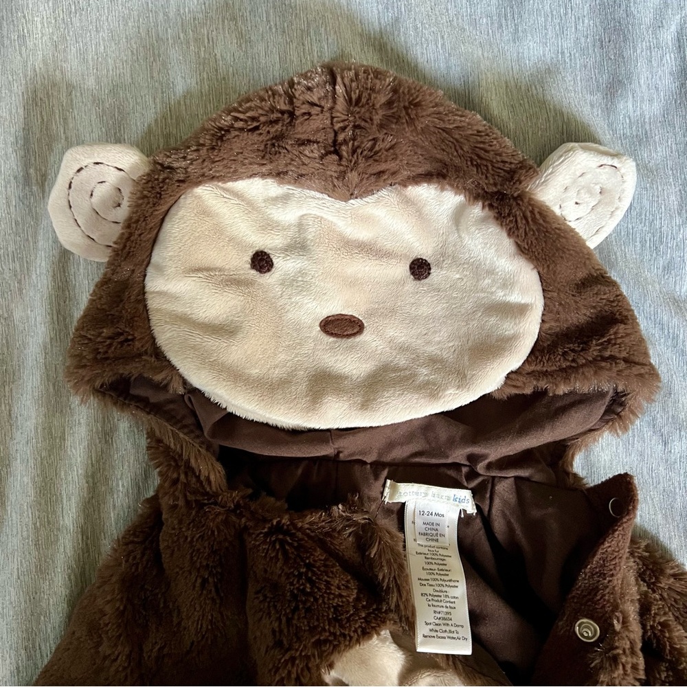 Pottery Barn Kids Plush Monkey Costume Toddler 12-24 Months Easy Snap Cozy - Picture 7 of 7